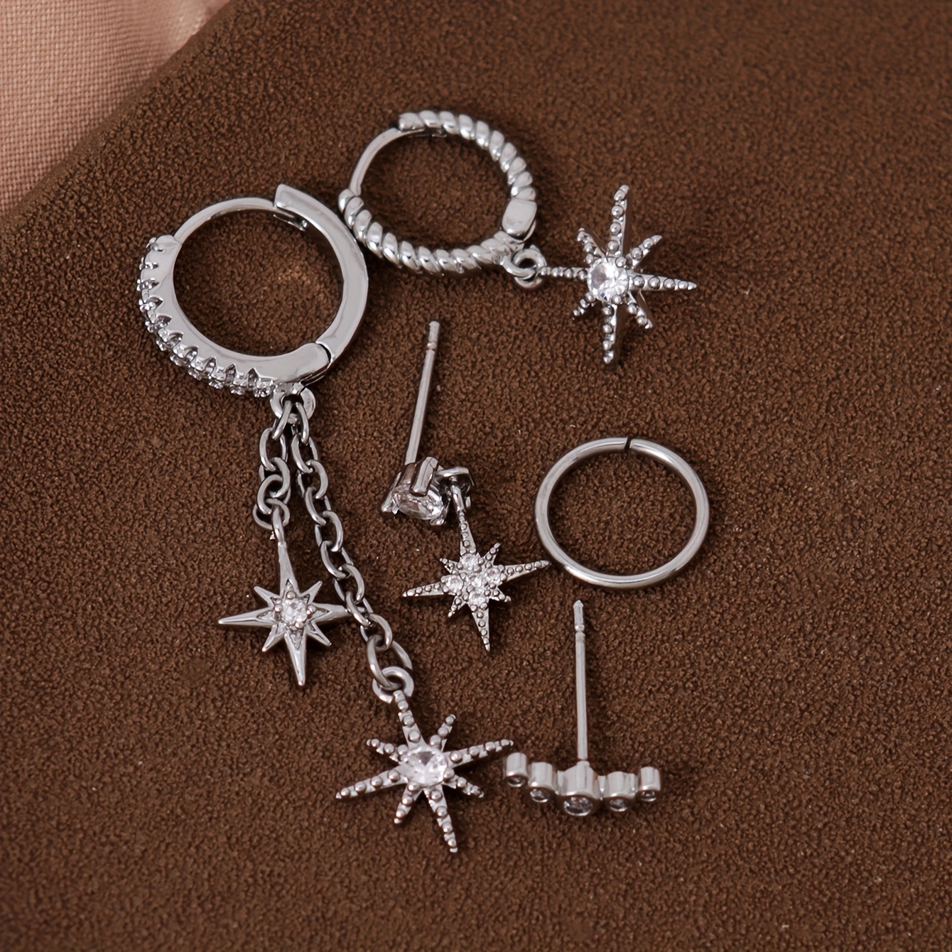 5pcs Women's Elegant Rhinestone Star Pendant Earrings